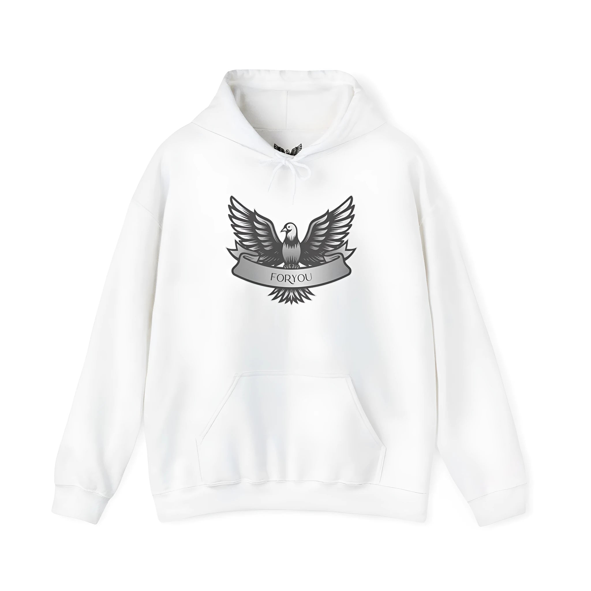 White pullover hoodie for men and women with a hood and long sleeves