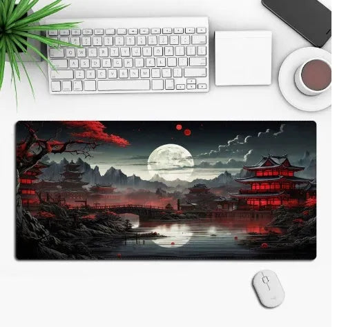 Anime-themed gaming mouse pad on a desk with non-slip rubber cloth base.