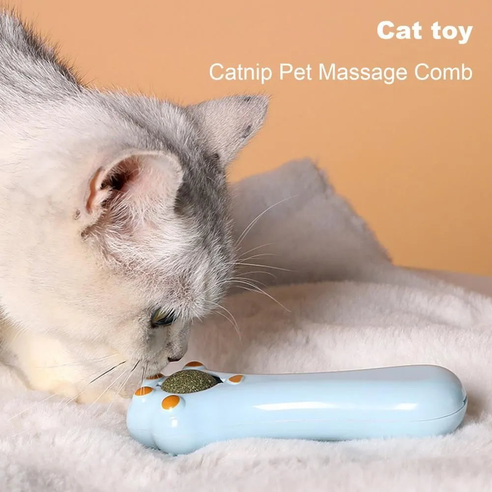 Colourful cartoon cat design massage comb dental toy with catnip compartment