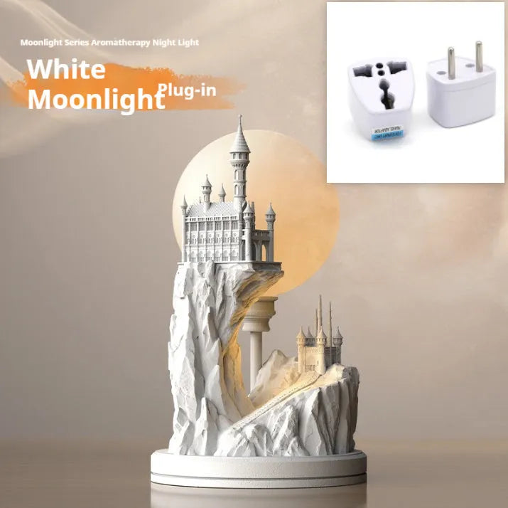 Small white composite gypsum desk lamp with a plug and wire-controlled switch.