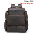 Dark brown men's genuine leather backpack for a 17-inch computer with retro crazy horse texture.