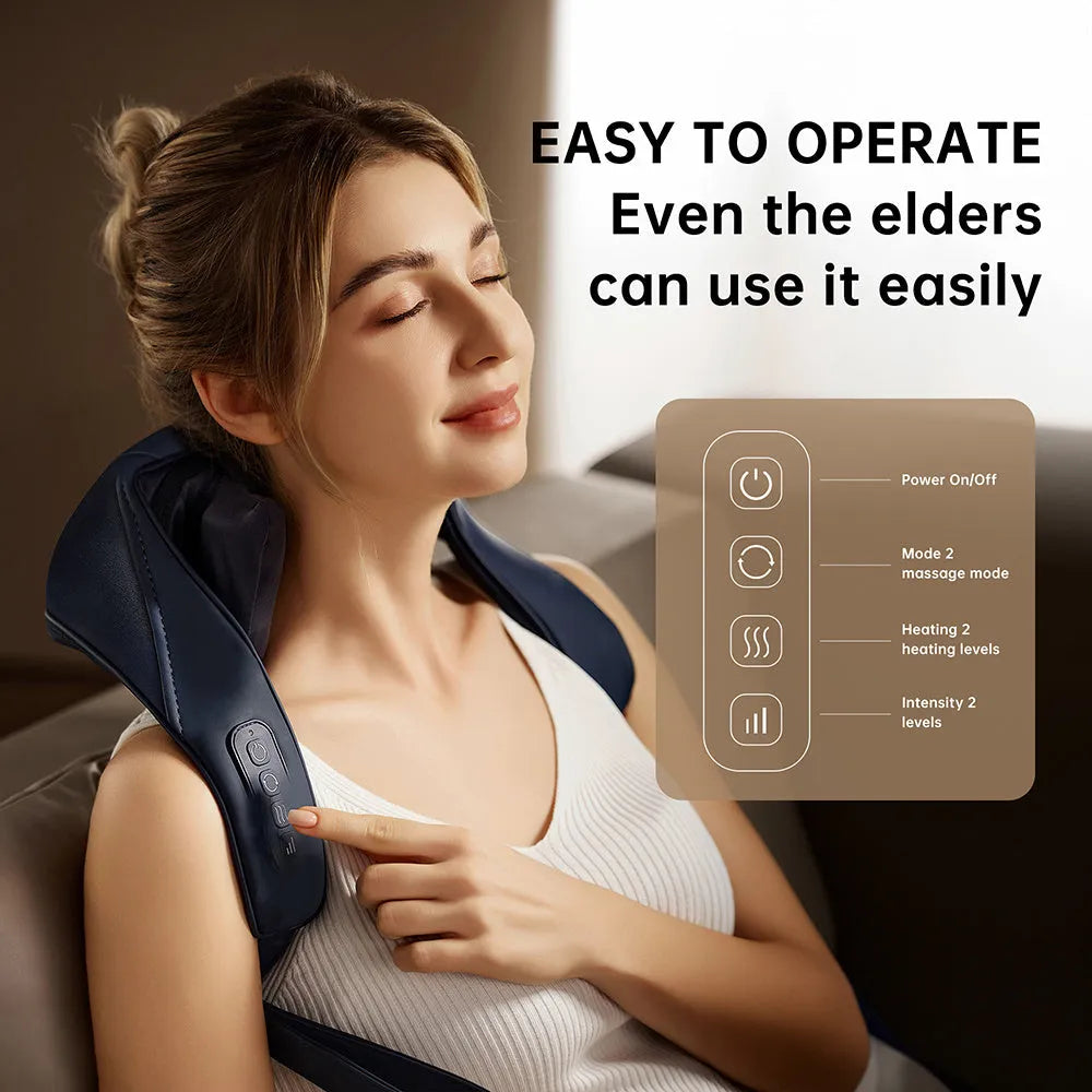 Kneading shoulder massager with heat therapy and 2 speed modes in blue colour
