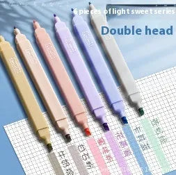 Fluorescent double-headed marking pens in mixed colour assortment with both broad and fine tips visible.