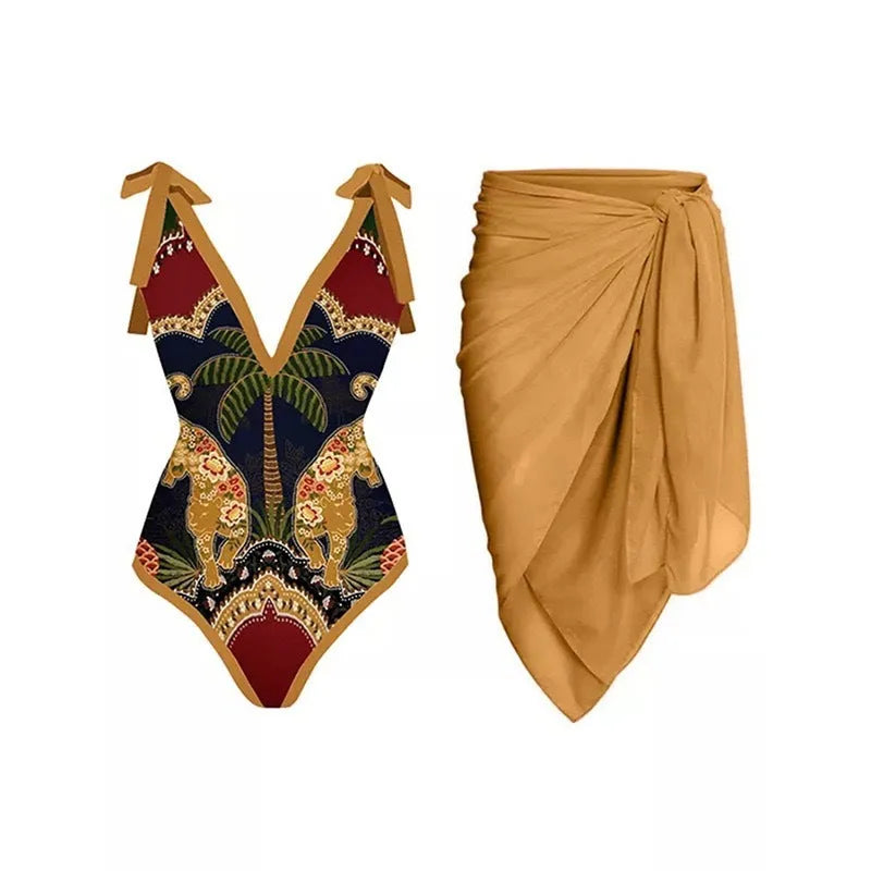 Women's solid colour one-piece swimsuit with removable skirt and spaghetti straps