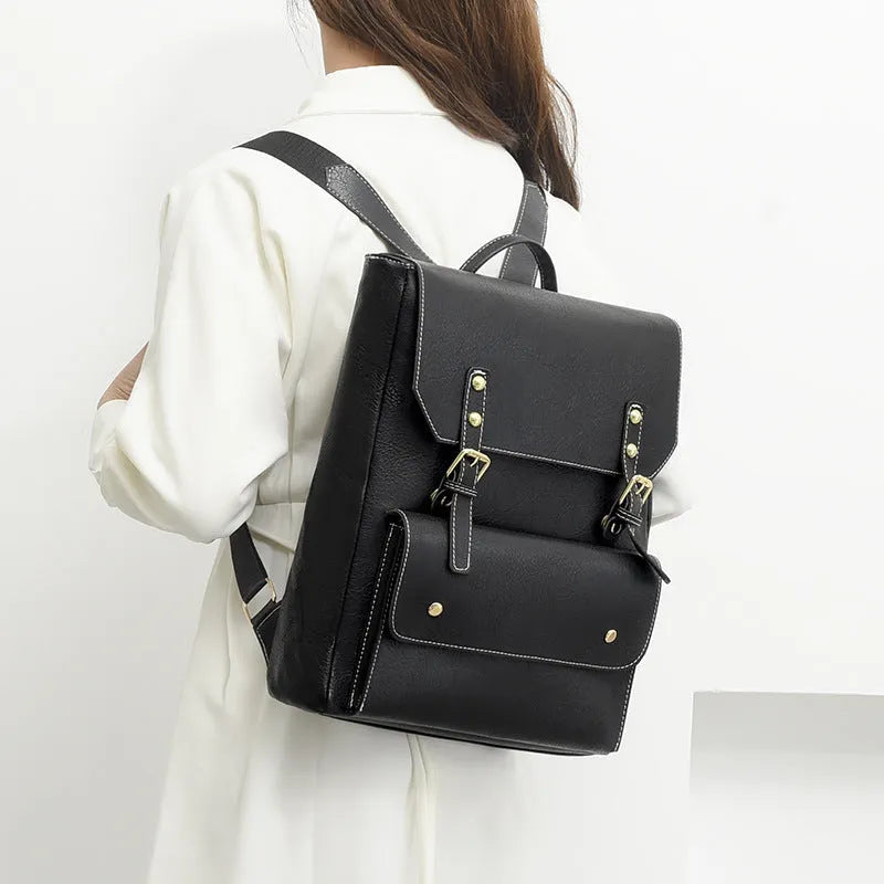 Soft Korean style retro backpack in black, brown, creamy white, or dark brown colours with ventilation features