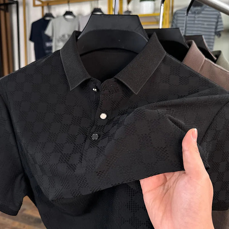 Rhombus brand thin ice silk short sleeve t-shirt in black with a slit style detail on the front.