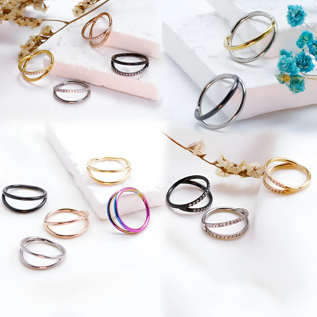 Titanium alloy nose ring body jewellery showing colour options and size variations