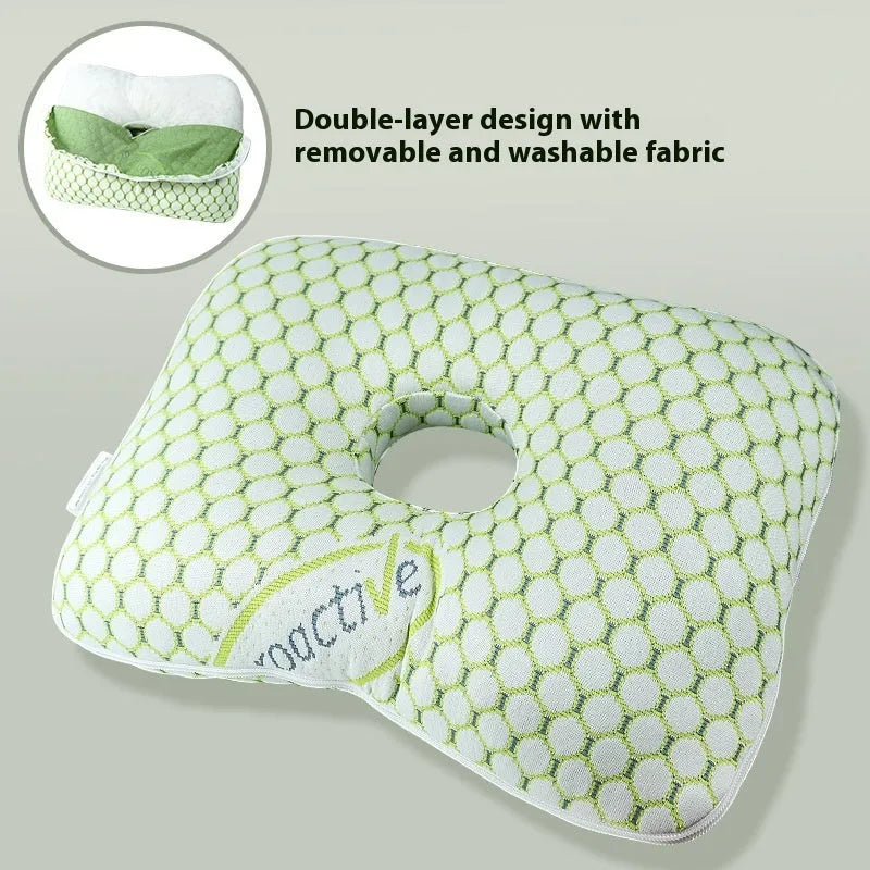 Single hole beauty salon ear pillow for adults in New Chinese style, shown in plaid grey colour, dimensions 39x28x6 cm.