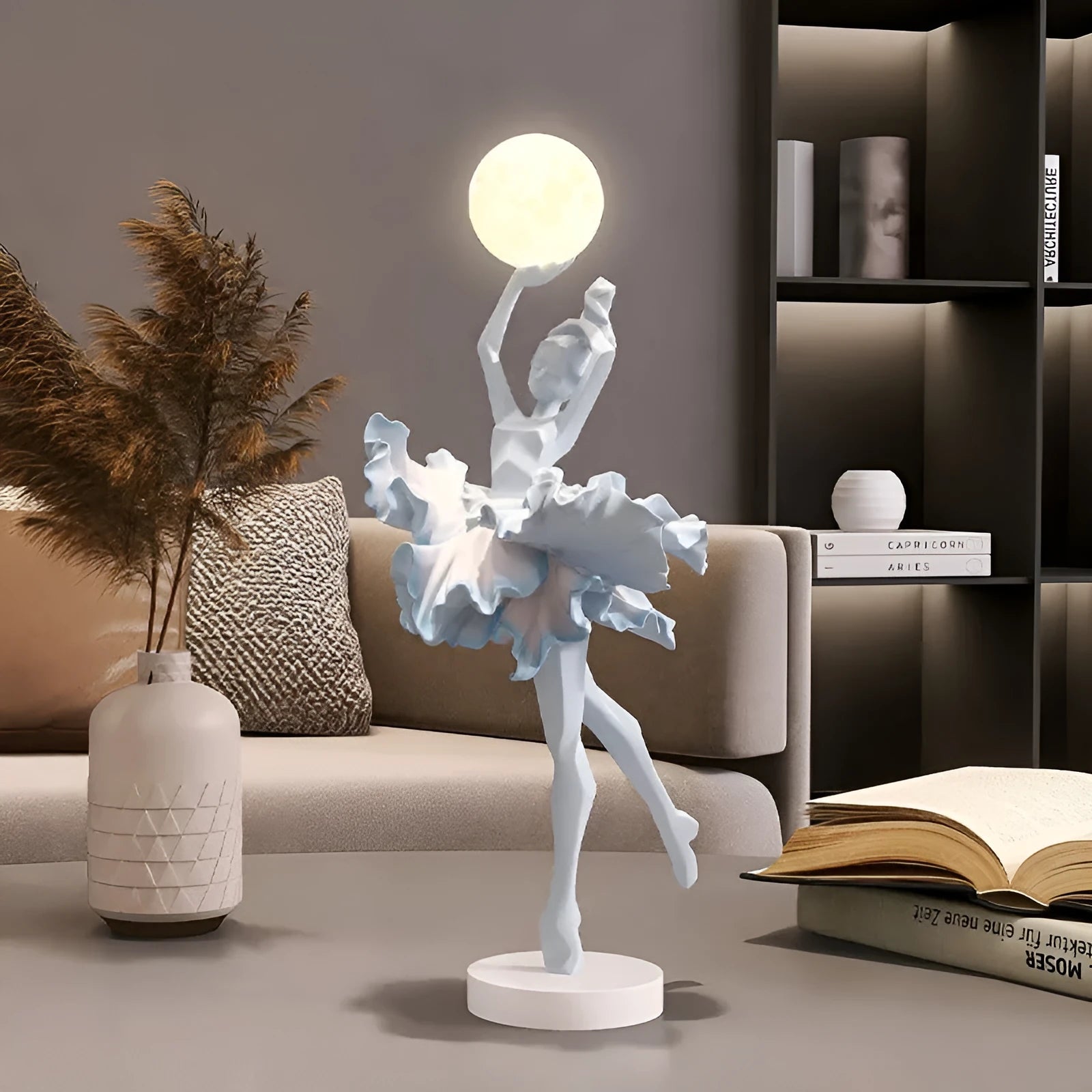 Art Girl Atmosphere small USB night lamp in black gold, white, pink, or light blue resin finish.