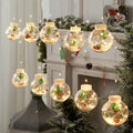 Christmas curtain light string with ten LED wishing ball lamps showing snowman, Christmas tree and elder designs