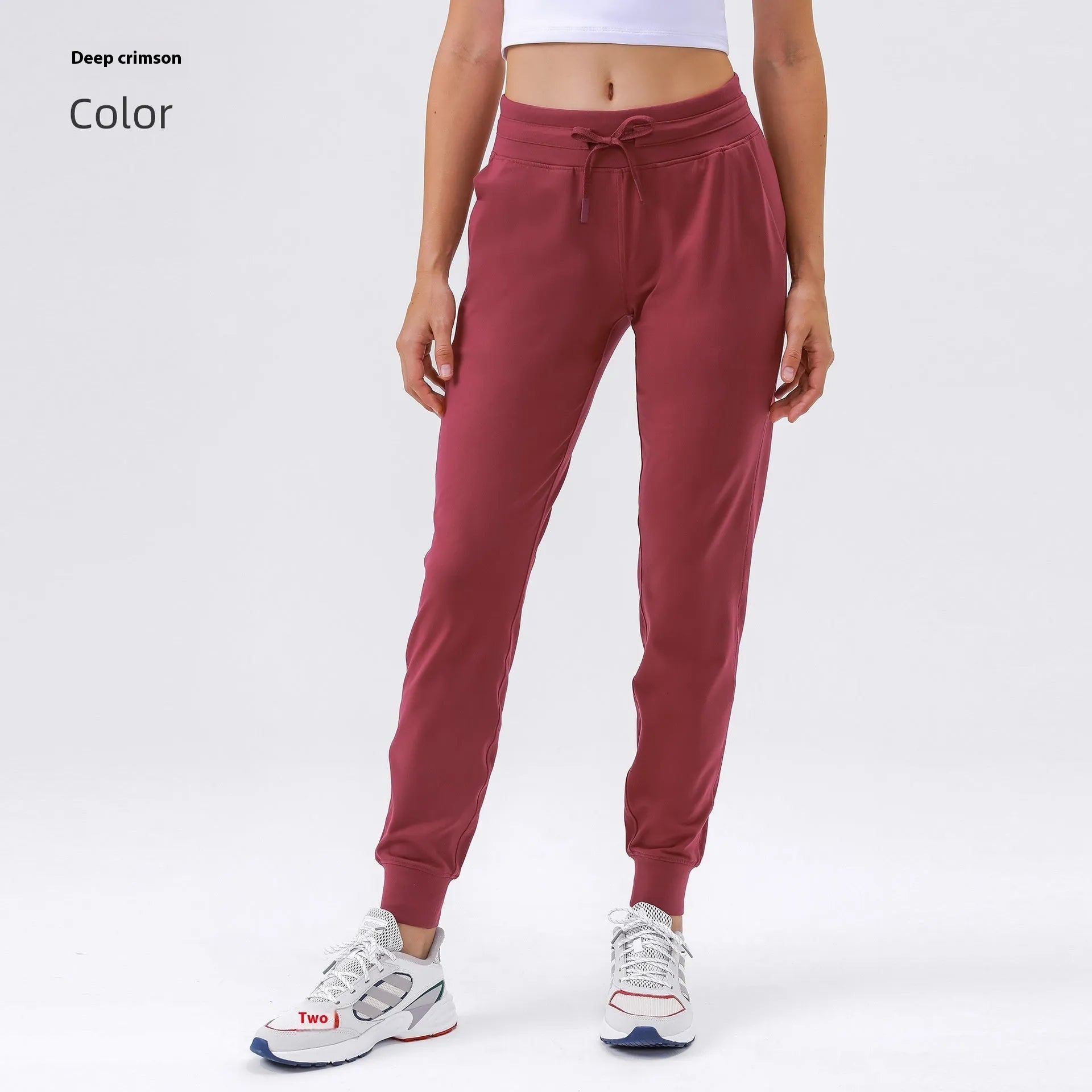 Women's high waist yoga pants with drawstring waistband in quick-drying cotton blend fabric, multiple colour options