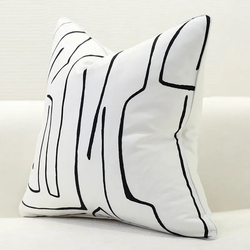Nordic striped cotton hemp pillow cushion with PP filler in black colour for sofa use