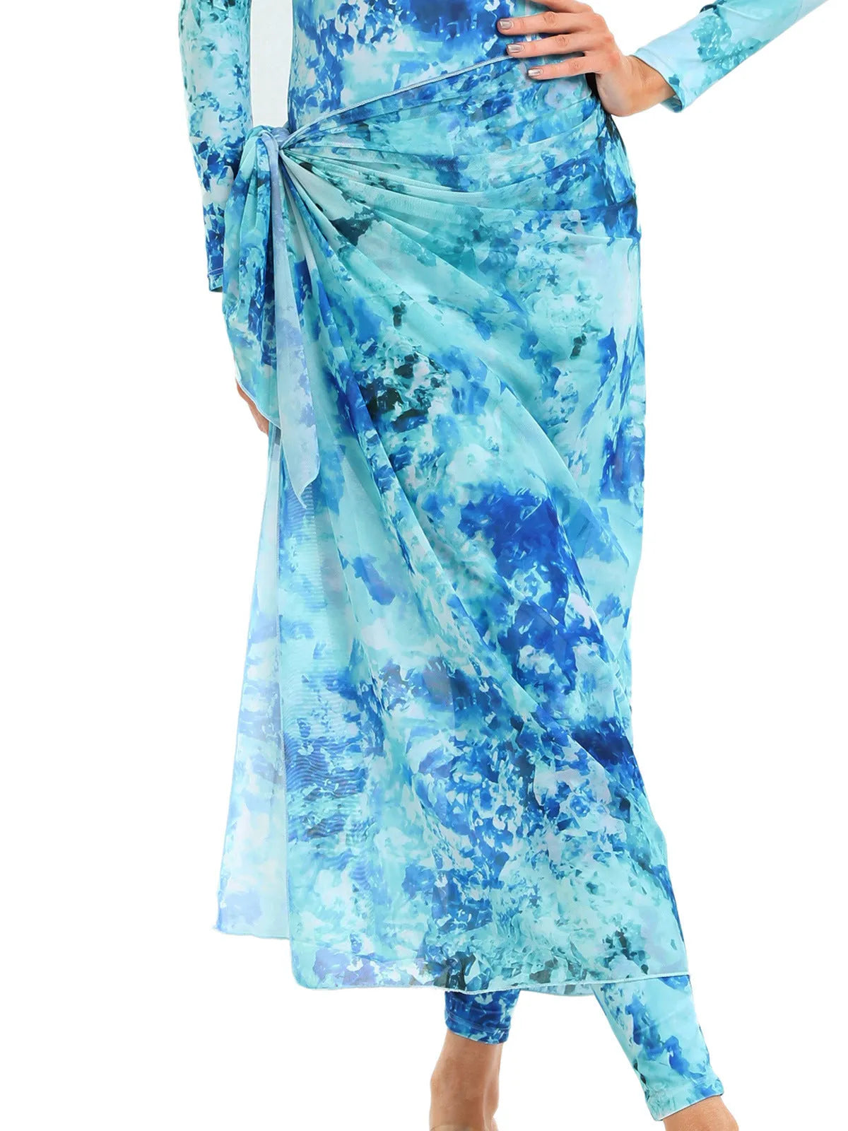 Conservative Muslim swimsuit three-piece set with long sleeves and matching apron for swimming