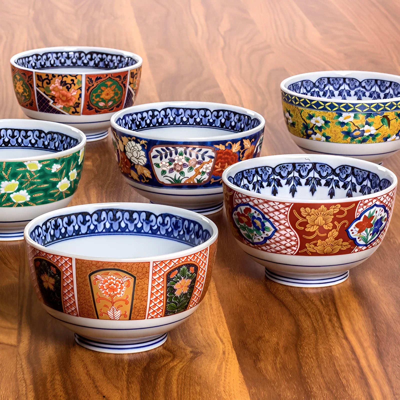 Japanese style ceramic bowl with retro peony pattern and underglaze surface finish
