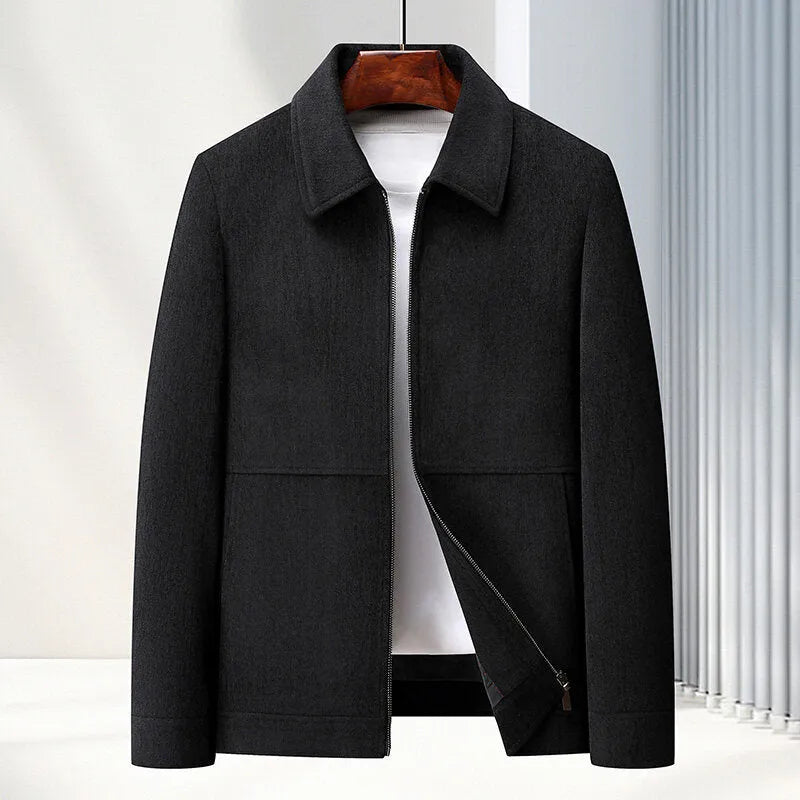 Men's slim-fit casual lapel coat in brown, shown on a model.