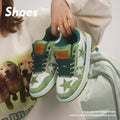 Denim skateboard shoes with rubber sole and mesh lining in black, green, or pink colours