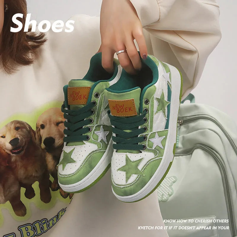 Denim skateboard shoes with rubber sole and mesh lining in black, green, or pink colours