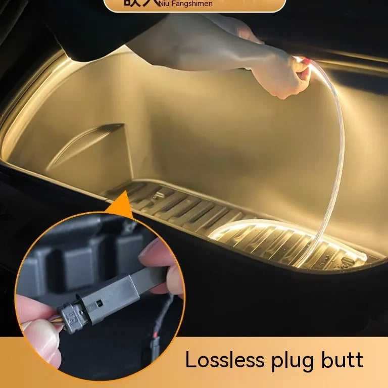 Tesla Model 3 and Y front backup box ambient lighting kit with soft silicone light bar in choice of colours