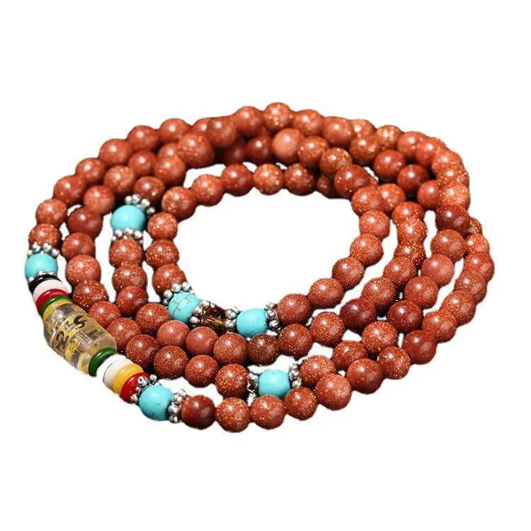 Golden star stone nugget sand mantra bracelet with fu character element