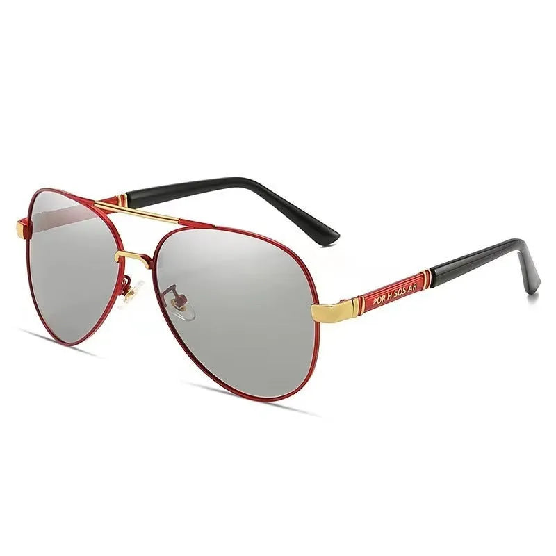Men's metal frame polarised sunglasses in gold, black, or silver with decorative dragon and phoenix details.