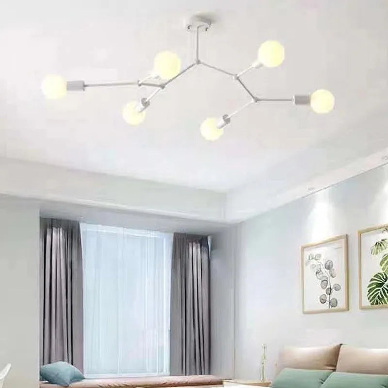 Iron chandelier ceiling lamp with Nordic design in black or white finish