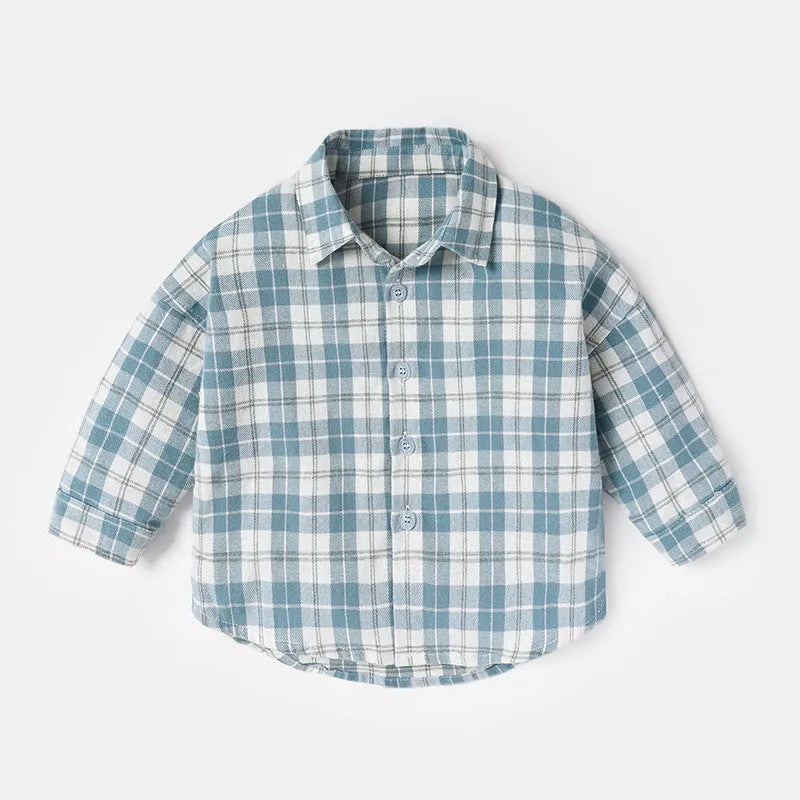 Boy's casual cotton lattice shirt in long sleeve design, available in multiple colours and sizes.