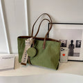 Women's large casual shoulder tote bag in horizontal square design with soft polyester construction