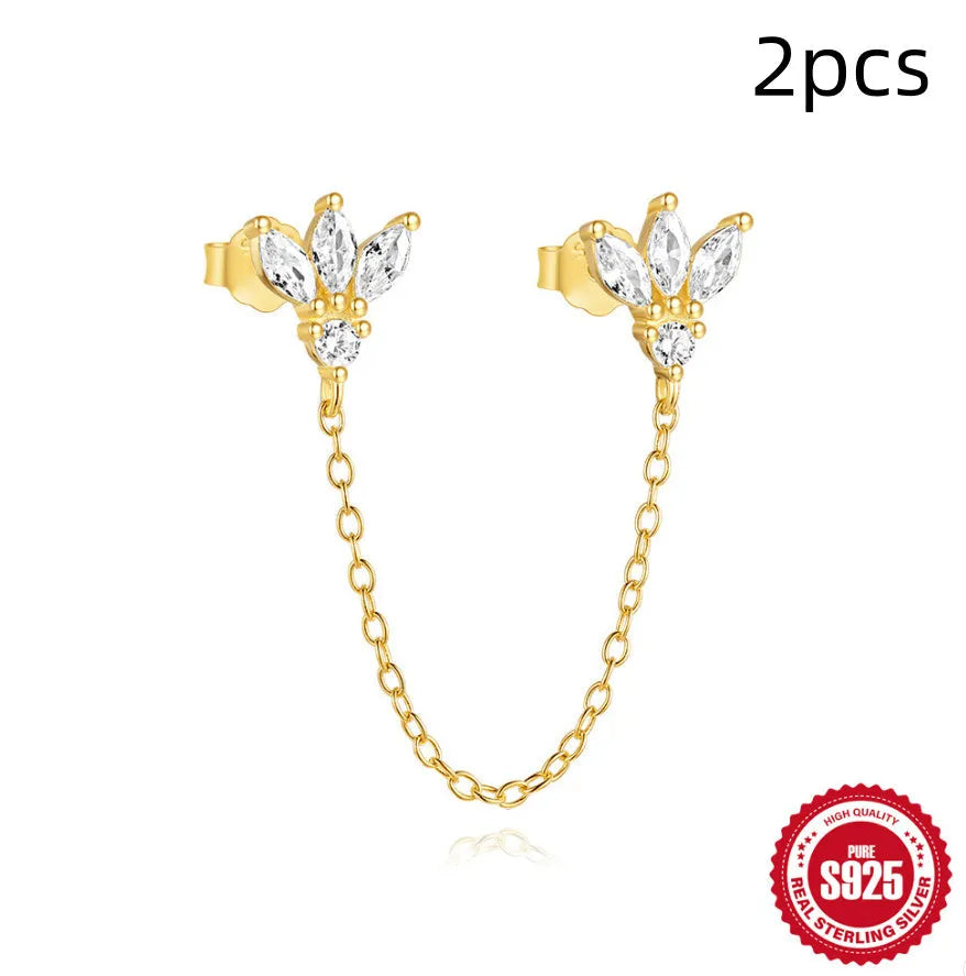 S925 sterling silver geometric earrings with inlaid zircon stones in golden colour variations