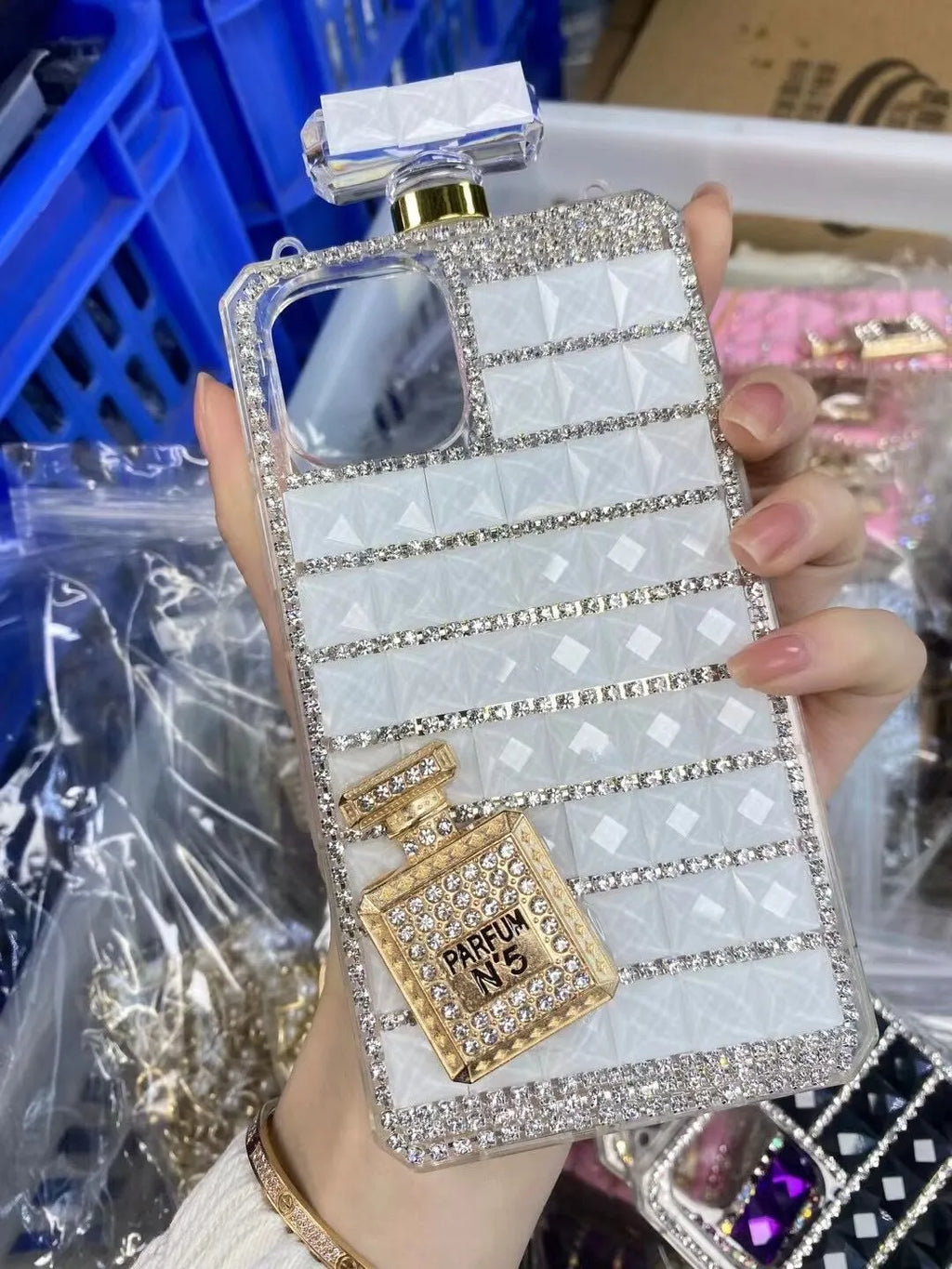 TPU phone case with rhinestones in diamond perfume colour for iPhone