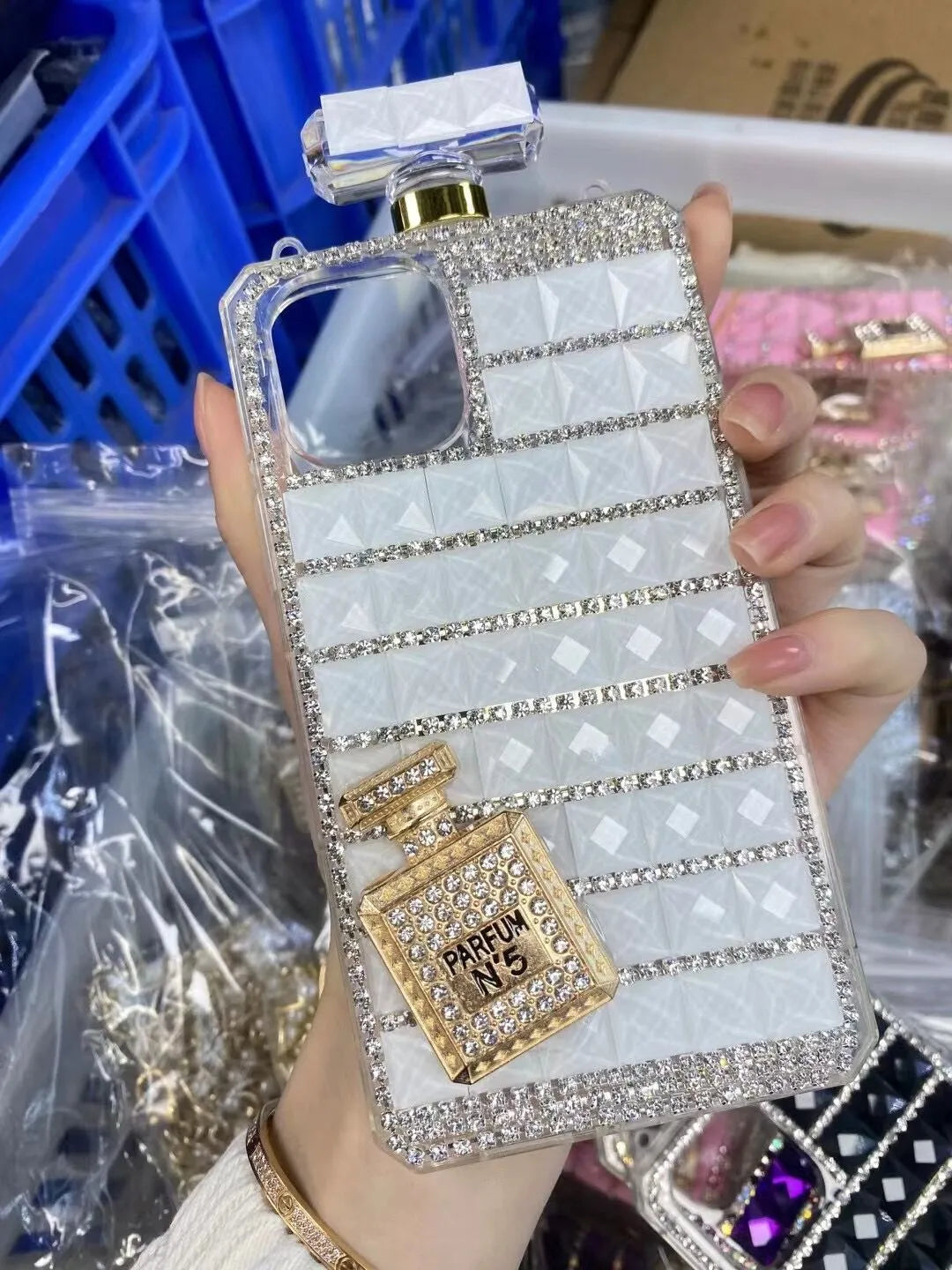TPU phone case with rhinestones in diamond perfume colour for iPhone