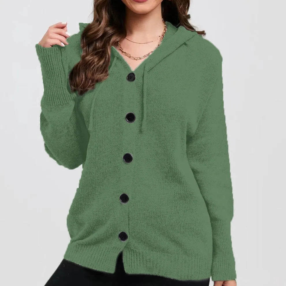 Women's loose fit hooded cotton cardigan sweater in multiple colour options