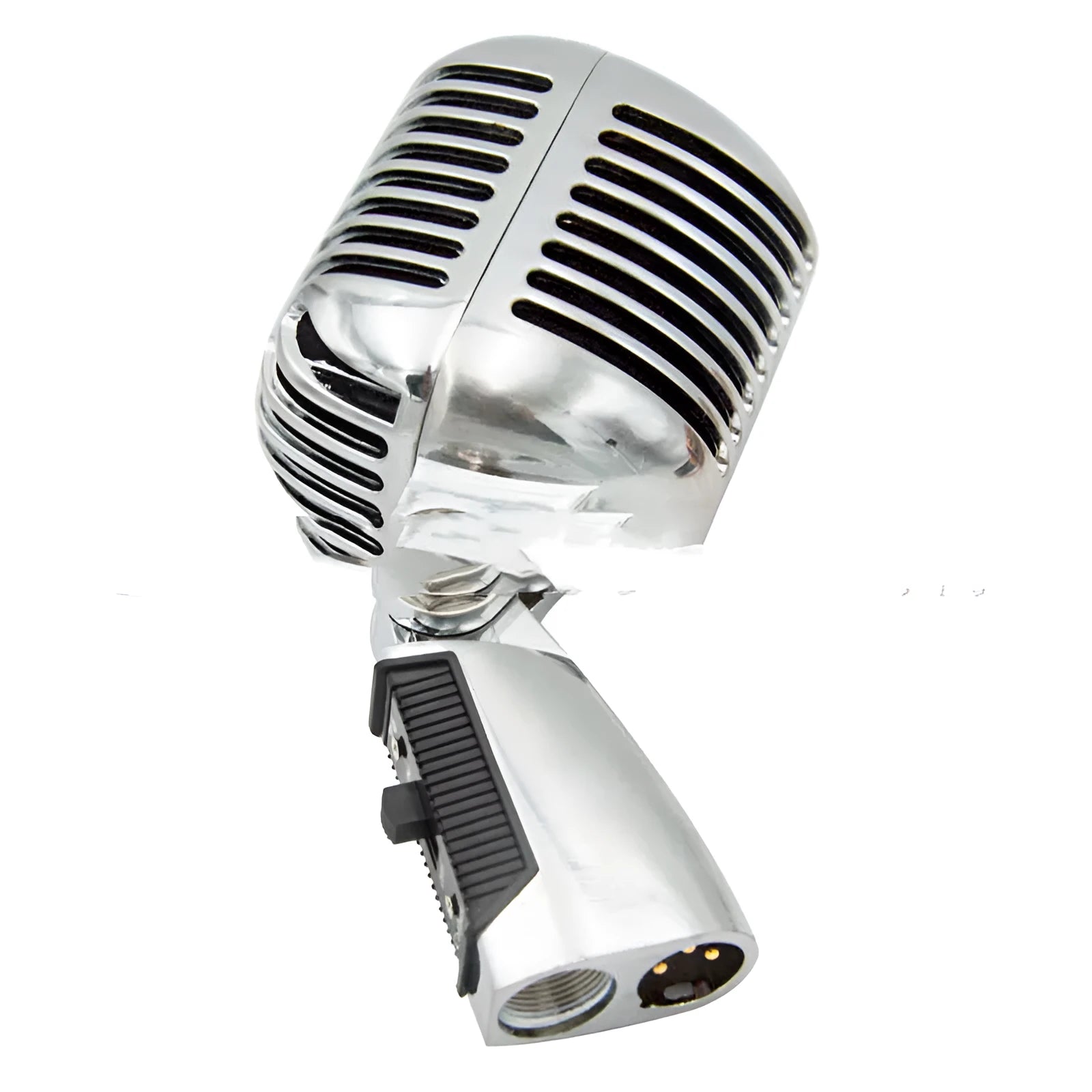 Classical retro dynamic microphone in gold finish with all-metal construction and heart-shaped polar pattern for stage performance