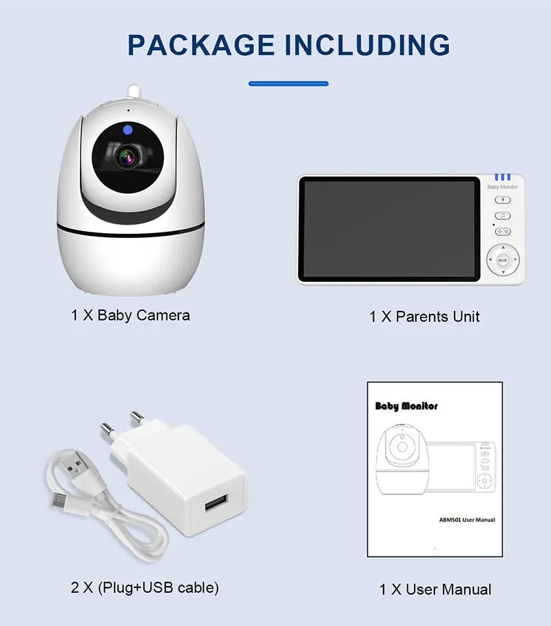White 5-inch HD wireless baby monitor and camera on a nursery shelf.