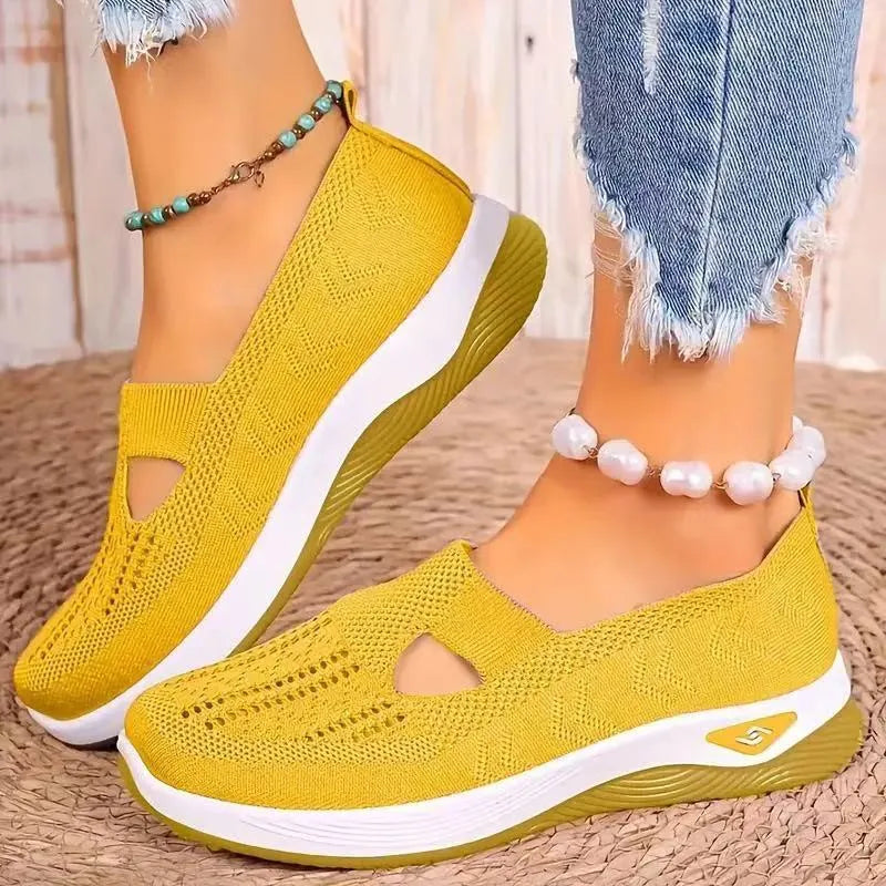 Women's casual mesh shoes with T-strap design and soft PVC soles in multiple colour options