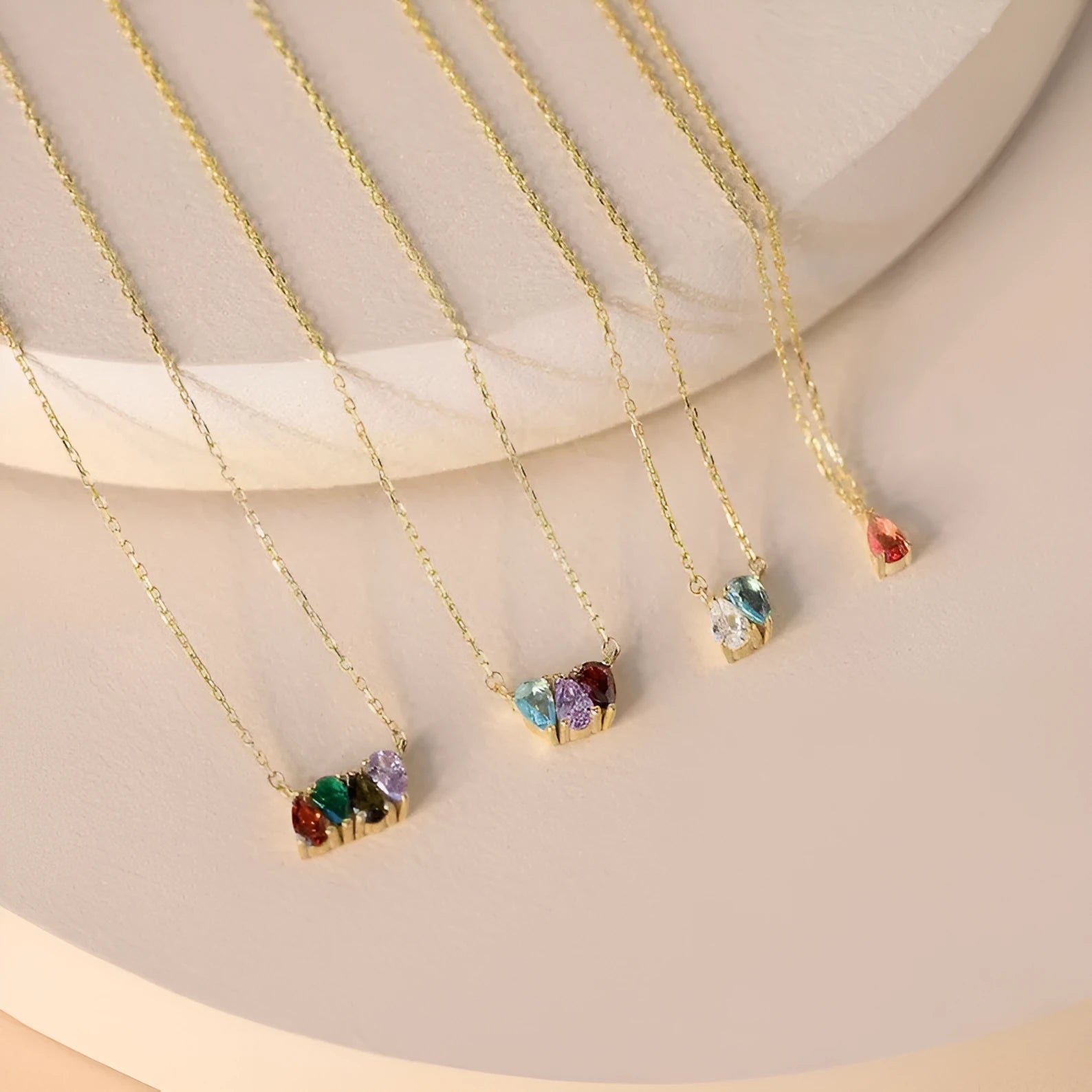 Zircon birthstone pendant necklace on titanium steel chain in silver, gold, or rose gold.