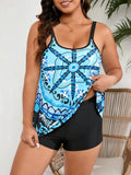Plus size women's bikini swimsuit with sling pattern and flab-hiding split design in picture colour