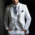 Men's slim fit three-piece business suit in chemical fibre blend polyester fabric