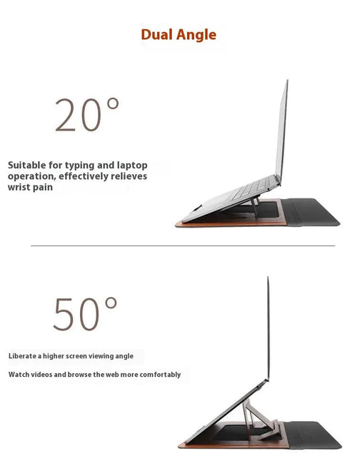 13.3-inch laptop bracket bag with integrated dual-angle stand in black or brown