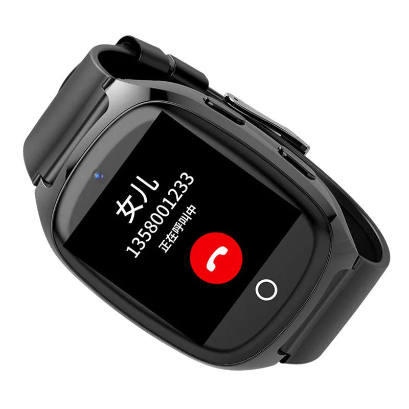 Black GPS tracker smartwatch with a 1.54-inch touch screen displaying a watch face.
