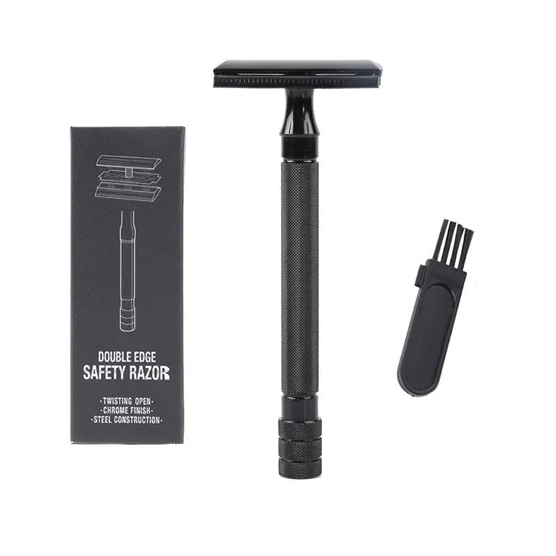 Traditional manual pogonotomy metal scraper with natural bristle beard brush grooming set