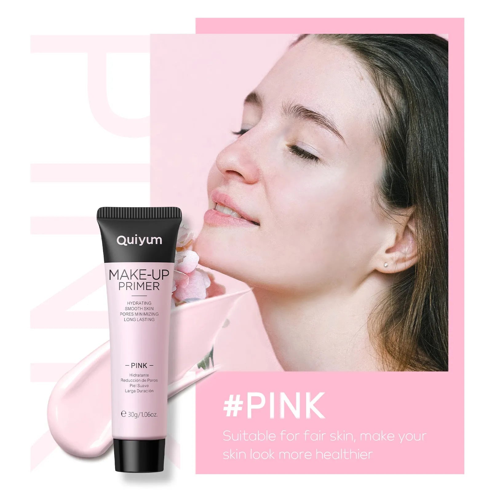 4 colour makeup primer compact showing green, pink, and purple colour correcting cream shades