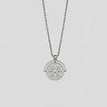 Gold titanium steel sunflower pendant necklace with geometric star embossing on adjustable hemp chain.