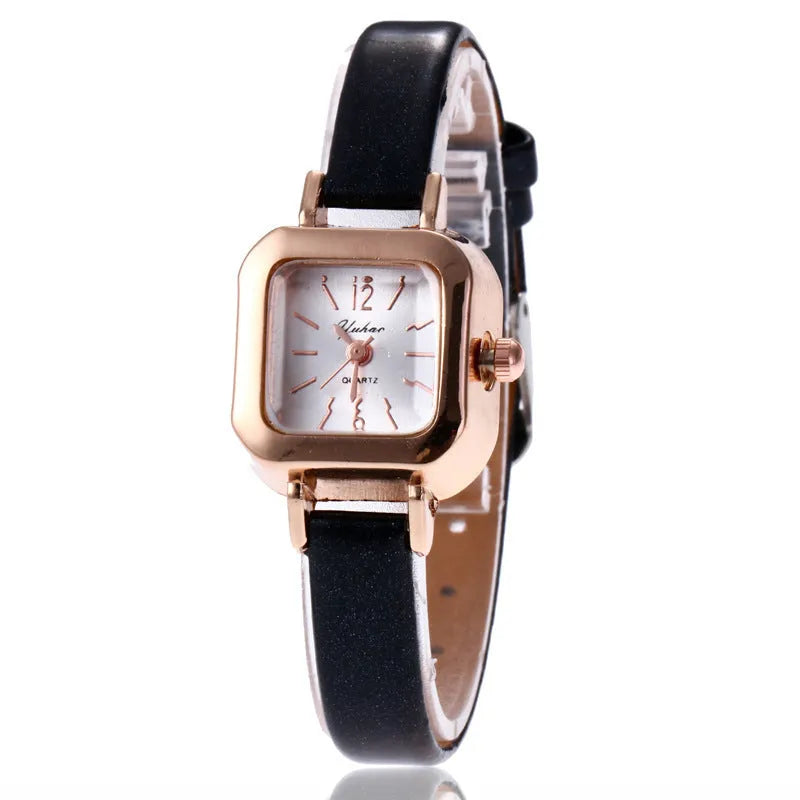 Women's fashion watch with 10mm thick alloy case in black, white, pink, or brown colour