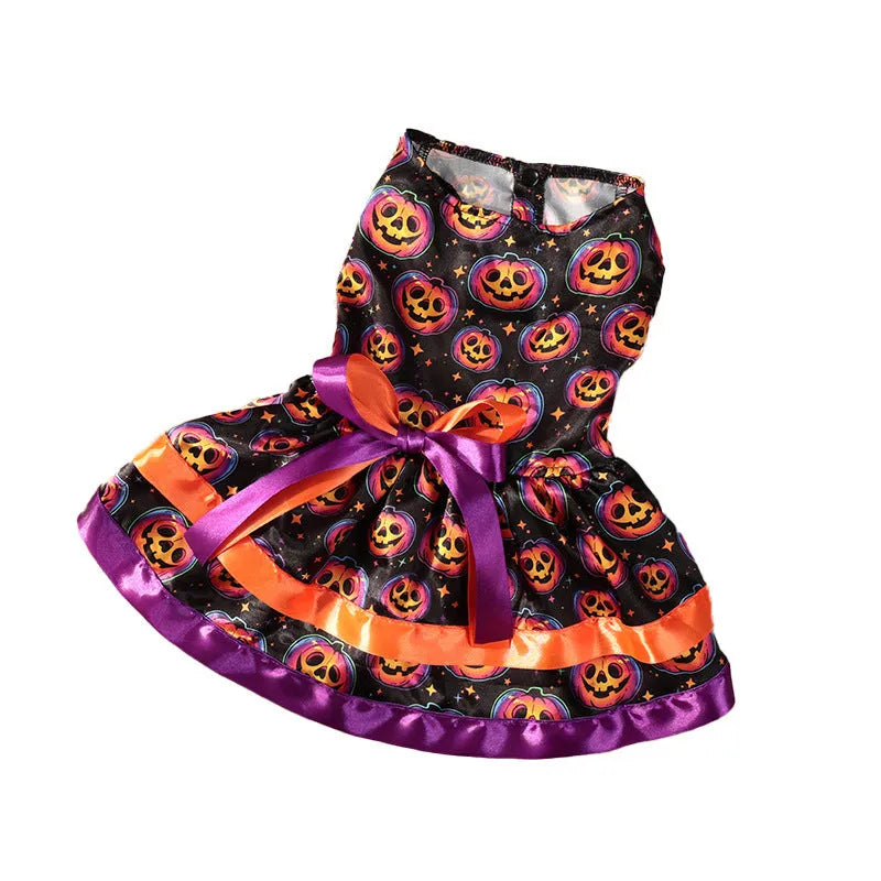 Halloween dog skirt with colourful pumpkin or skull print in polyester fabric