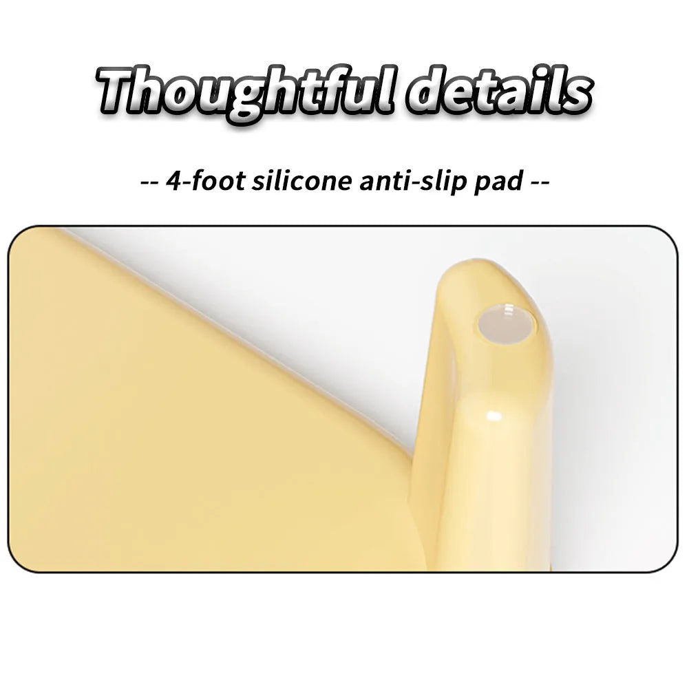 Milk yellow oversized plastic cat litter mat with anti-slip silicone feet on a floor next to a litter box.