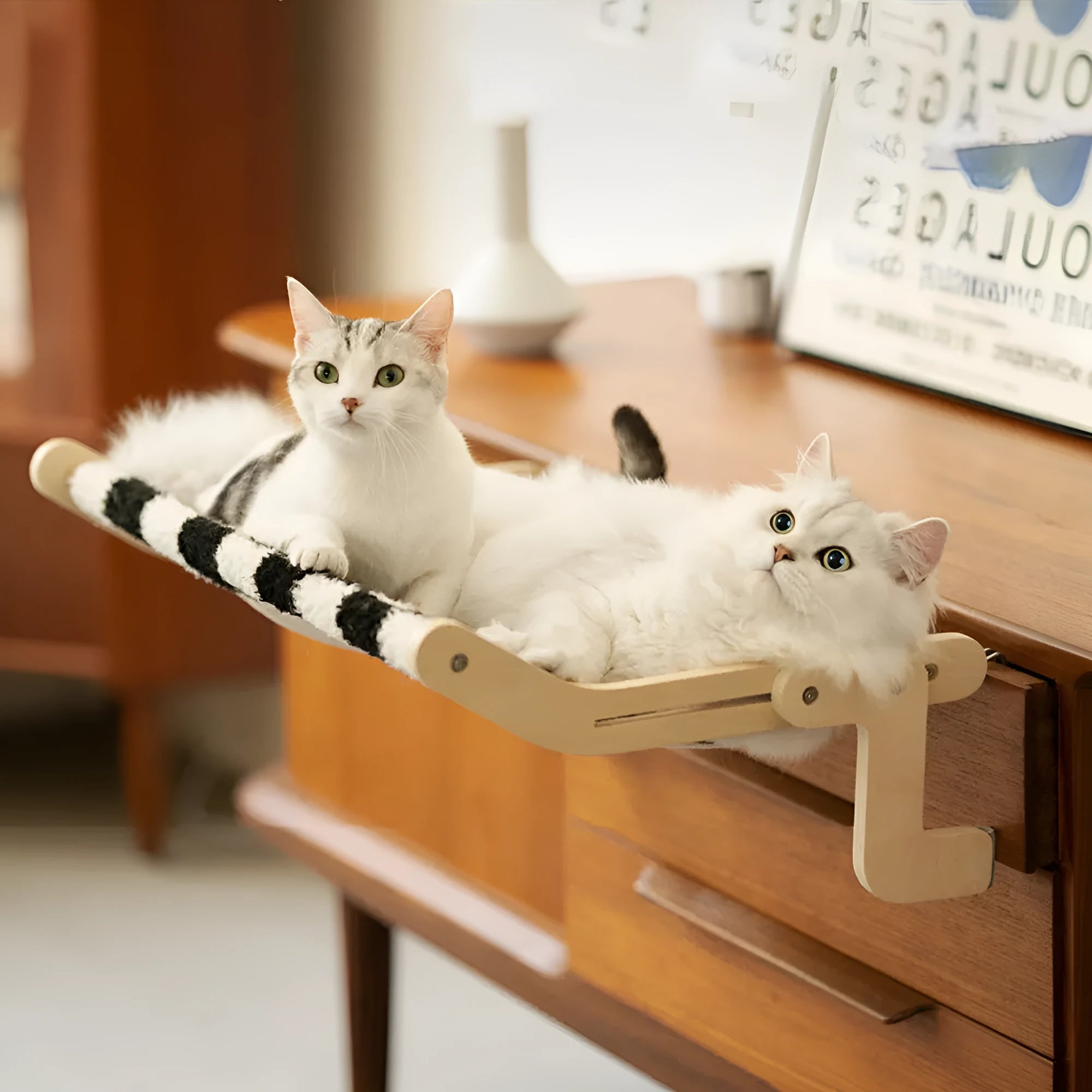 Wooden cat hanging bed in black and white colour 60x21.5x39.5cm