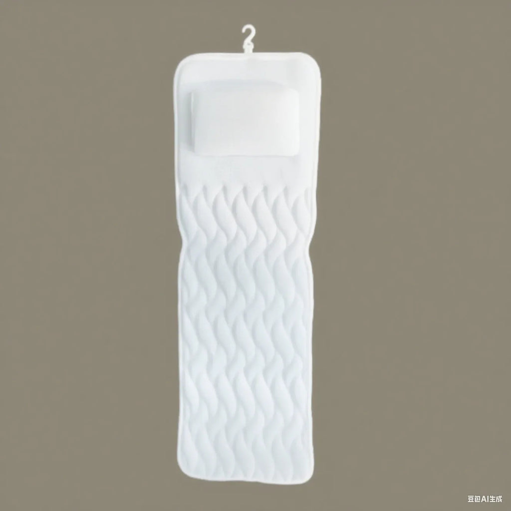 White bathtub pillow with 4D mesh and suction cups on a 3D material surface
