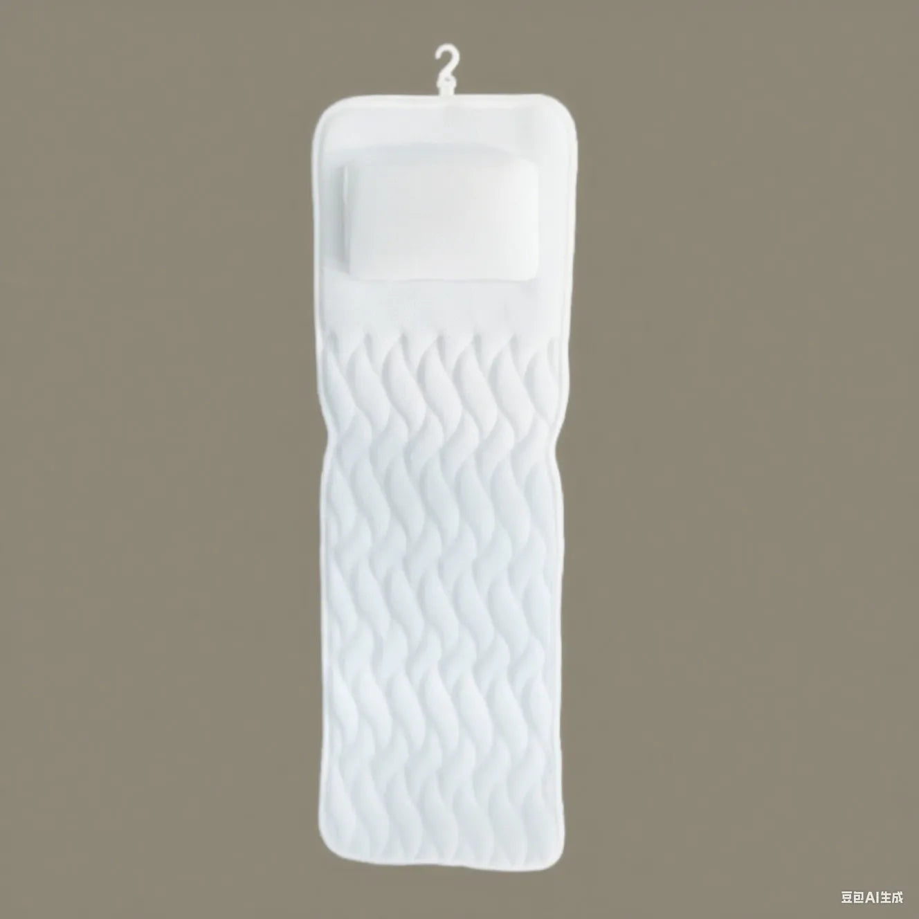 White bathtub pillow with 4D mesh and suction cups on a 3D material surface
