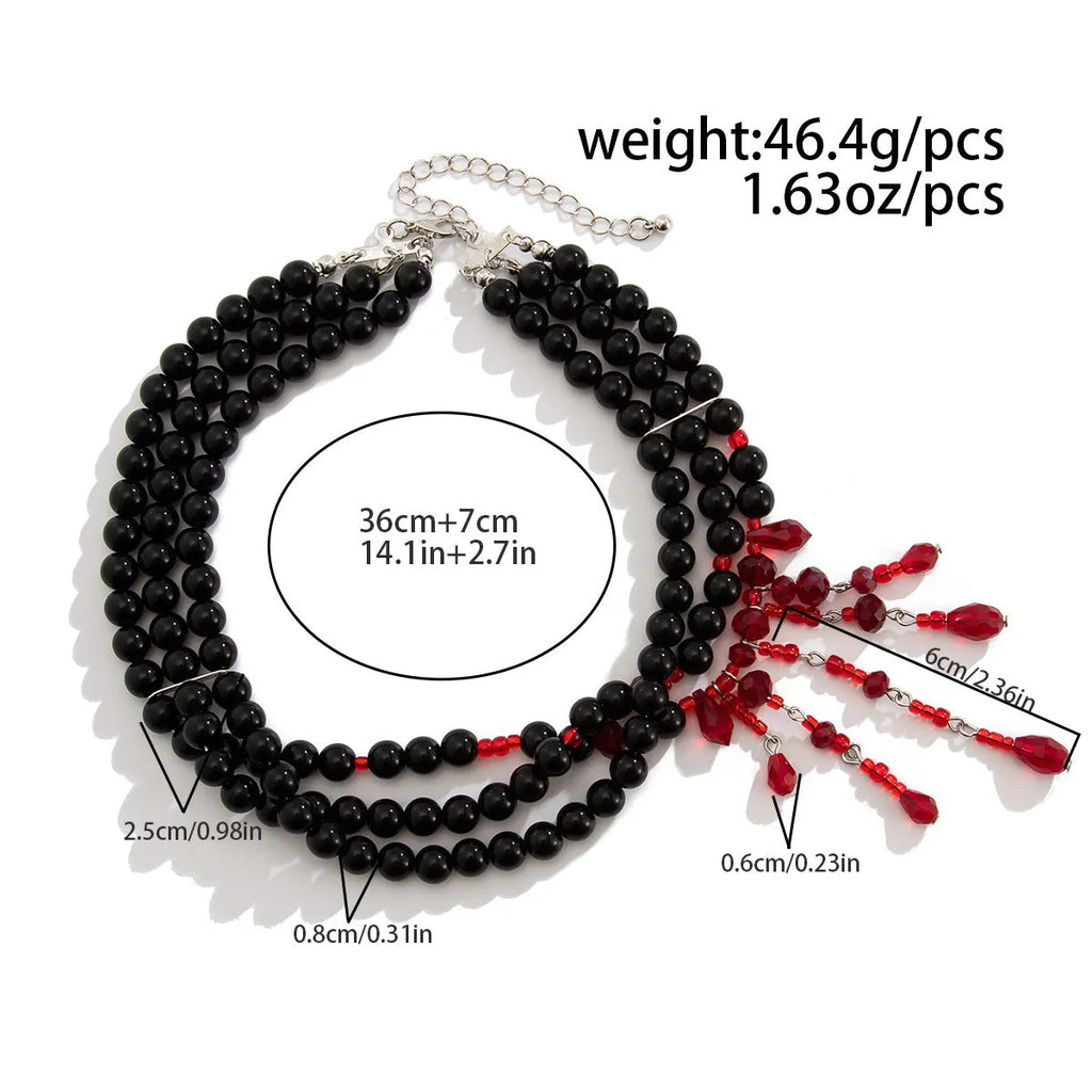 Halloween blood drop tassel necklace with artificial crystal pendant on adjustable chain