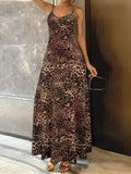 Dark brown leopard print sleeveless dress with milk silk fabric and hip skirt silhouette